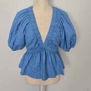 Abercrombie & Fitch Blue Puff Sleeve Blouse